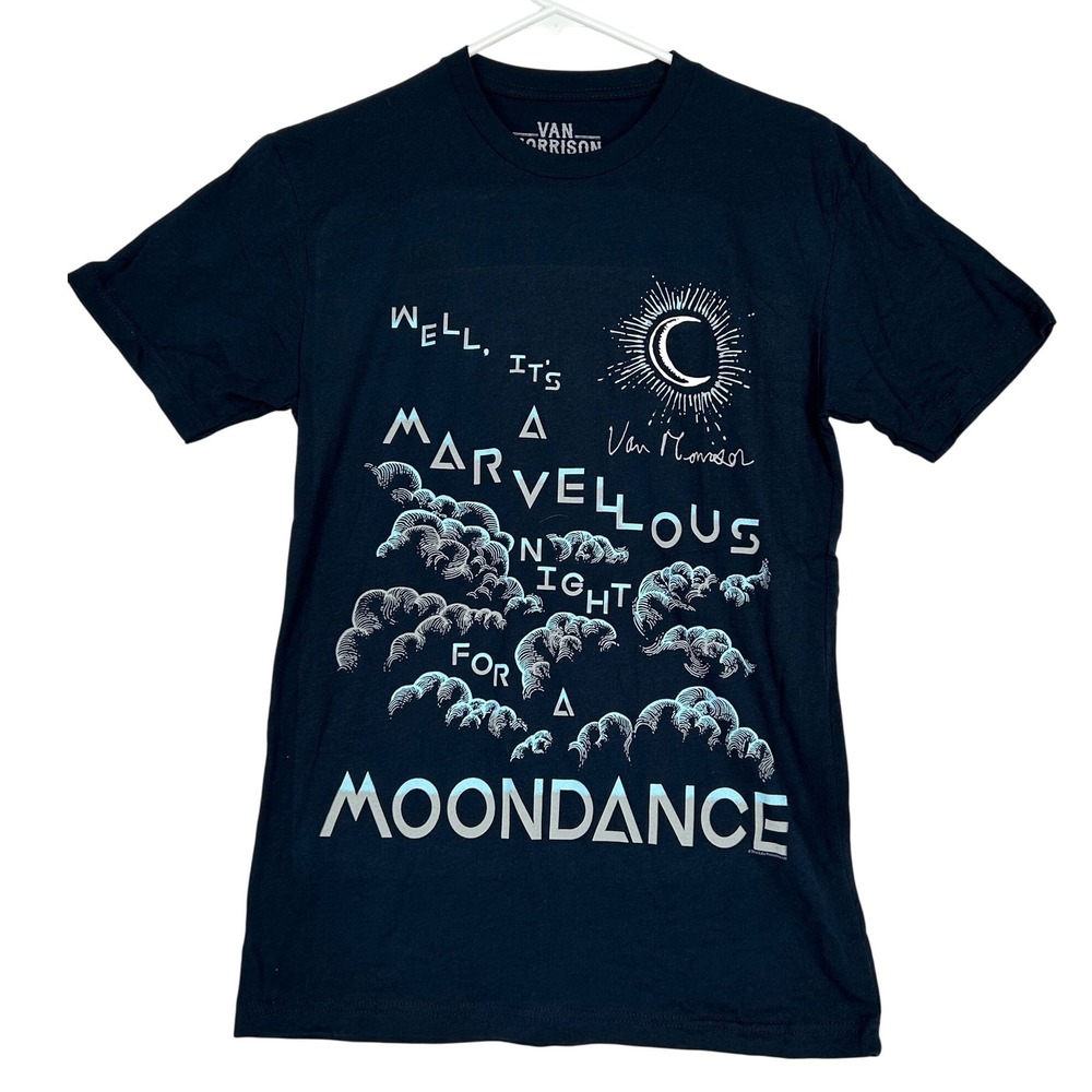 Van Morrison Marvellous Night for a Moondance Navy Blue Tee Shirt Men's S NWOT